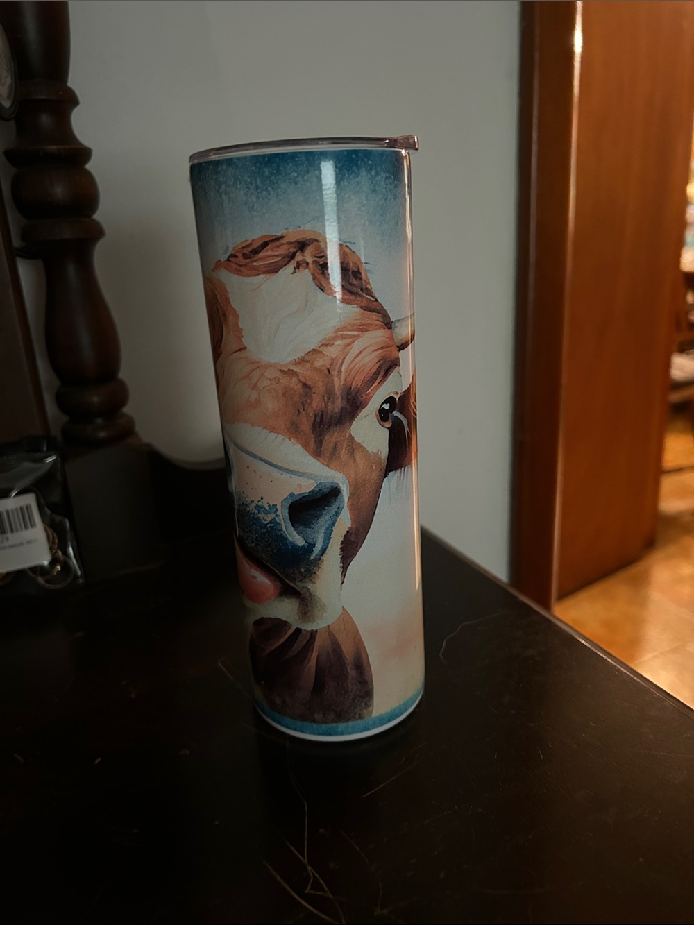 Cow Illustration Skinny Tumbler - Blue and Brown